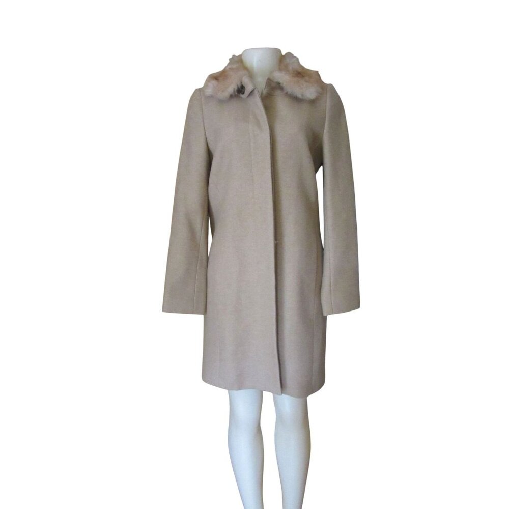 Banana Republic Tan Wool Coat With Shearling Collar Small